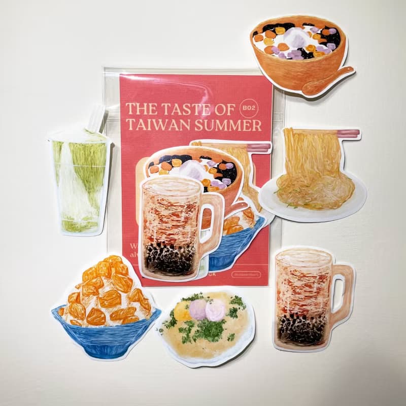 防水貼紙組 插畫-台灣小吃 珍奶 夏天 防水貼紙 行李箱 安全帽