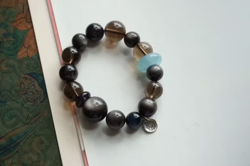 天然黑曜石銀曜多寶手鏈手串銀曜石茶晶珠黑髮金海藍寶情侶手鏈