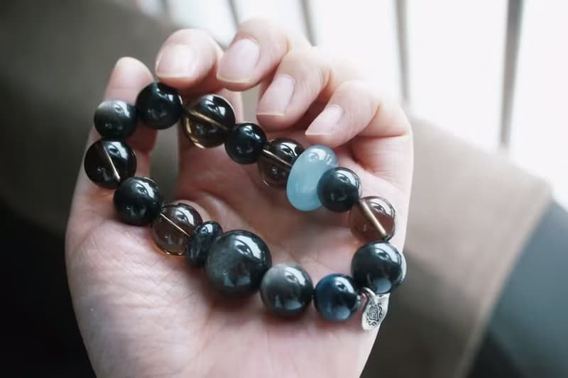 天然黑曜石銀曜多寶手鏈手串銀曜石茶晶珠黑髮金海藍寶情侶手鏈