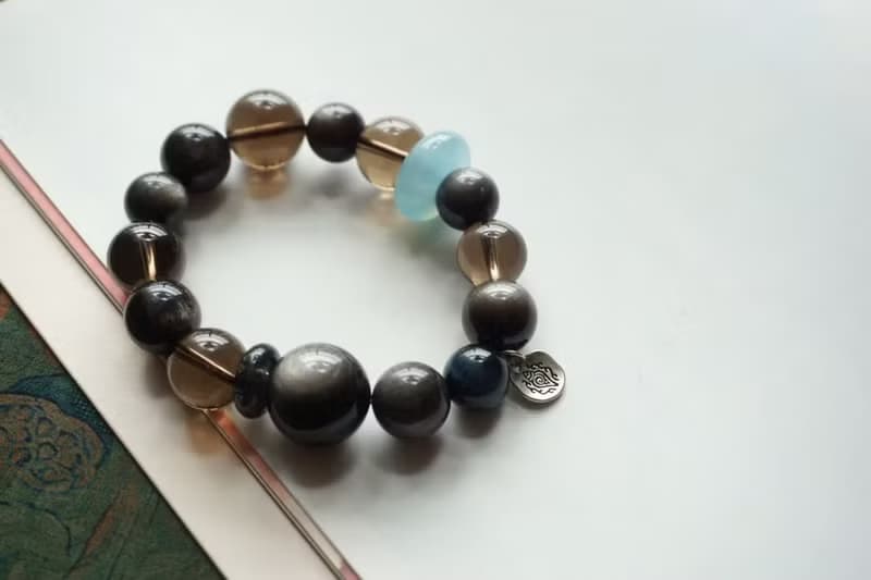 天然黑曜石銀曜多寶手鏈手串銀曜石茶晶珠黑髮金海藍寶情侶手鏈