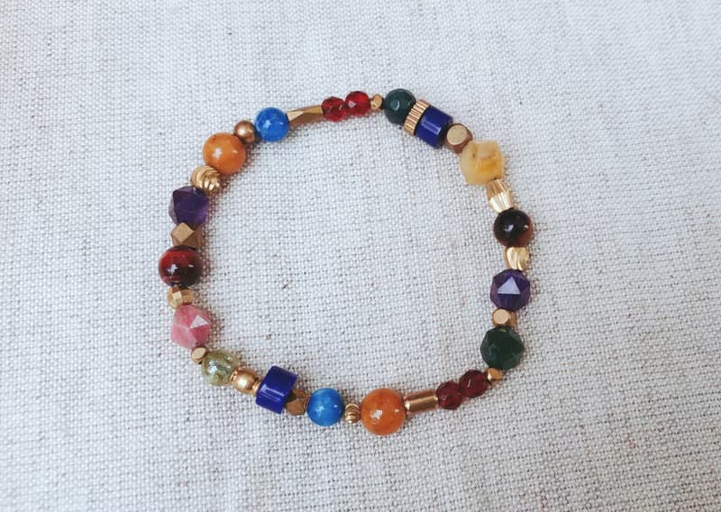 天然石x黃銅手鍊-多彩寶石