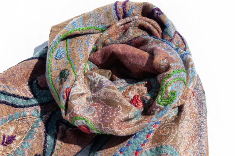 喀什米爾Cashmere/水煮羊毛披肩/針織圍巾/刺繡圍巾/羊絨披巾-花