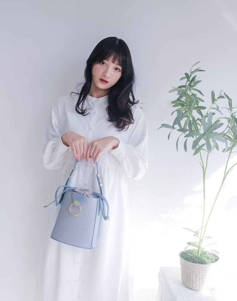 清新版人氣王 素皮革包 Rachel 水桶包 長/短帶兩用 灰藍色
