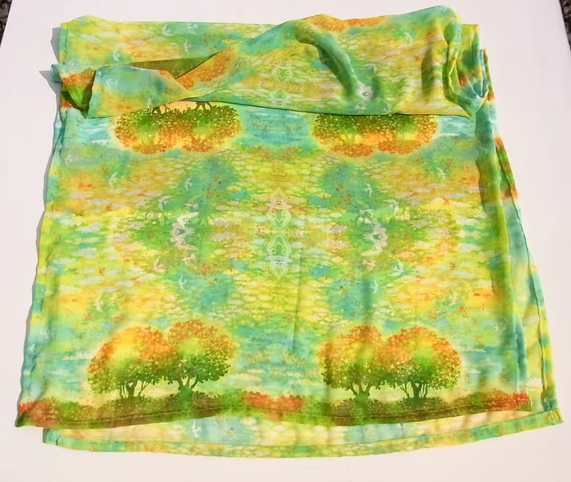 二週間【The sky dyed in osmanthus】水彩画シフォンストール　スカーフ　金木犀　桂花　誕生日プレゼント　母の日　男性への贈り物　クリスマス