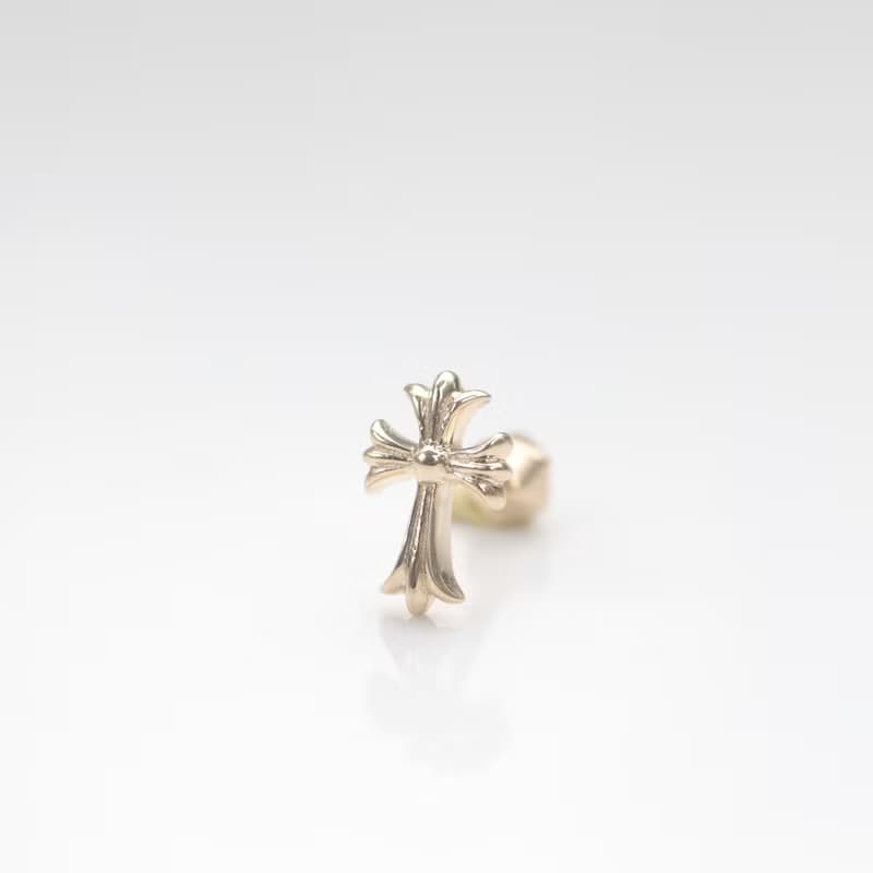 14K Gold Cross Piercing 金十字鎖珠耳環耳骨 耳窩 不退色