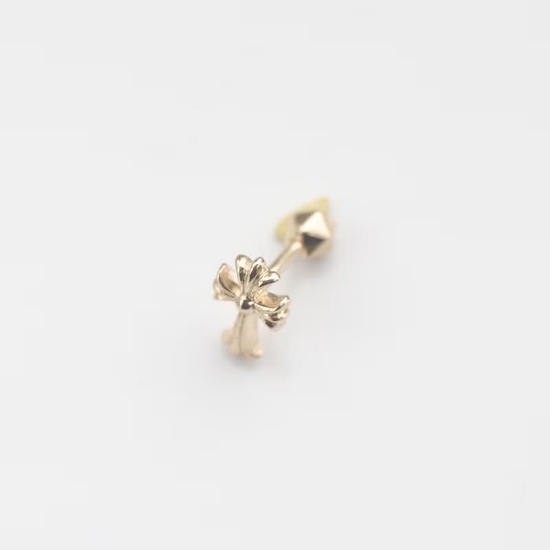 14K Gold Cross Piercing 金十字鎖珠耳環耳骨 耳窩 不退色