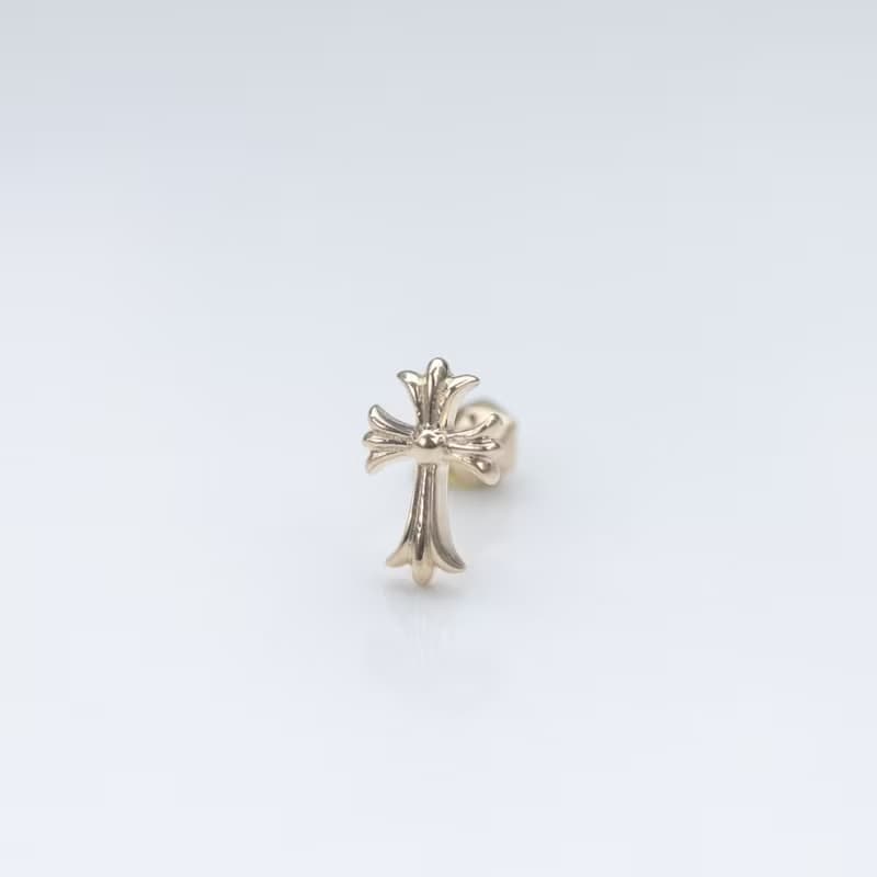 14K Gold Cross Piercing 金十字鎖珠耳環耳骨 耳窩 不退色