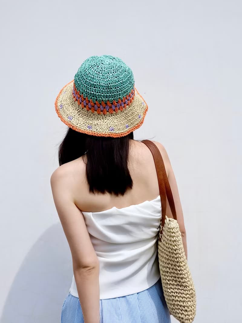 海鹽甜橙 超夏天的草編彩色漁夫帽 軟頂可折疊