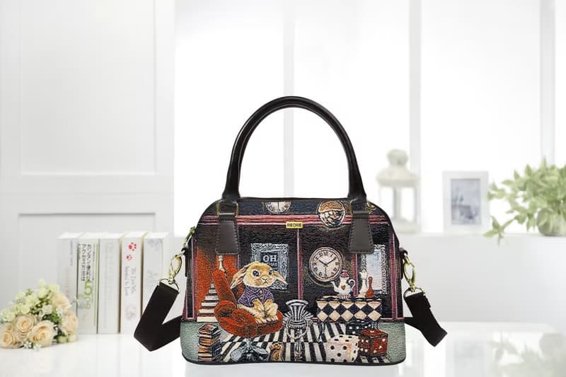 貝殼兩用包  真皮 / 布防潑水 平織緹花 愛麗絲兔 阿曼達