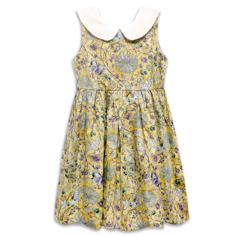 領子造型無袖洋裝 衣裙 女童裝 黃底花朵 Yellow Flowers