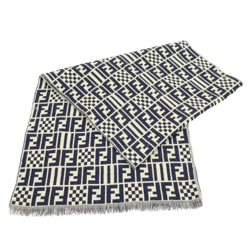 Fendi FF ネイビーアイボリー ウールスカーフ - 01042