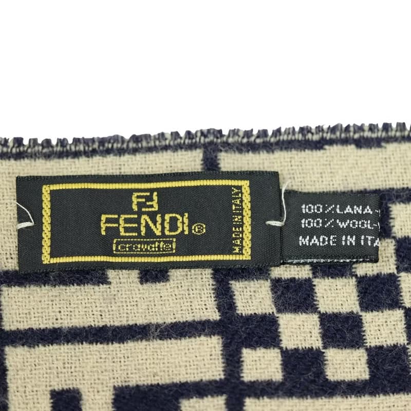 Fendi FF ネイビーアイボリー ウールスカーフ - 01042