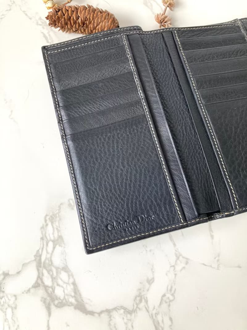 【母親節優惠】中古二手Dior黑色金扣皮革馬鞍長夾零錢包手拿袋
