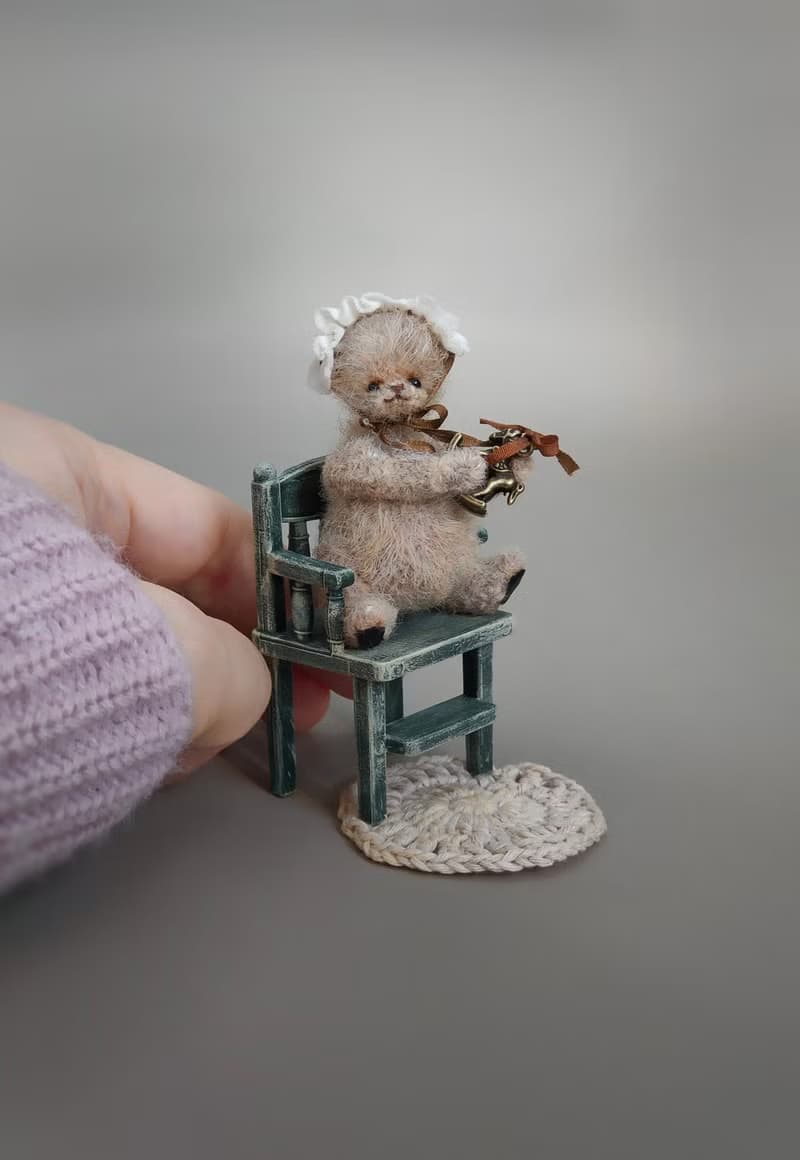 Miniature teddy bear with accessories Cute toy in vintage style