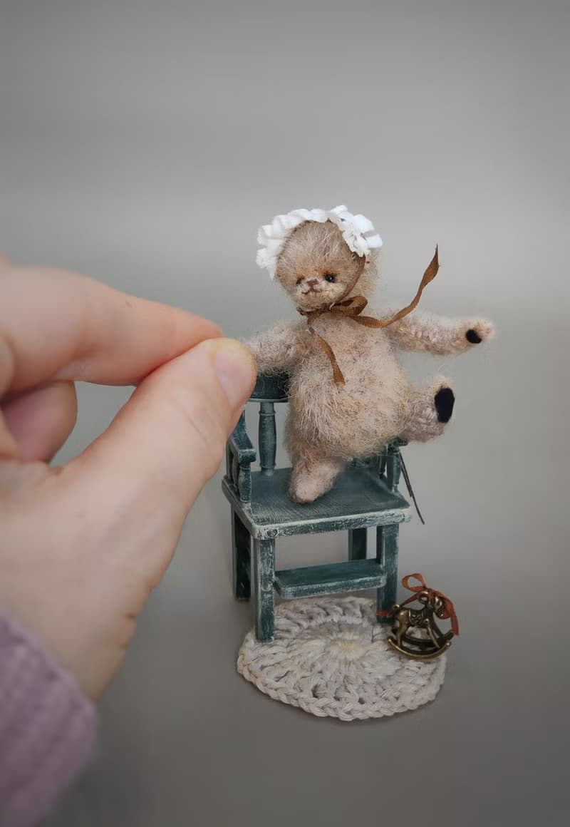 Miniature teddy bear with accessories Cute toy in vintage style