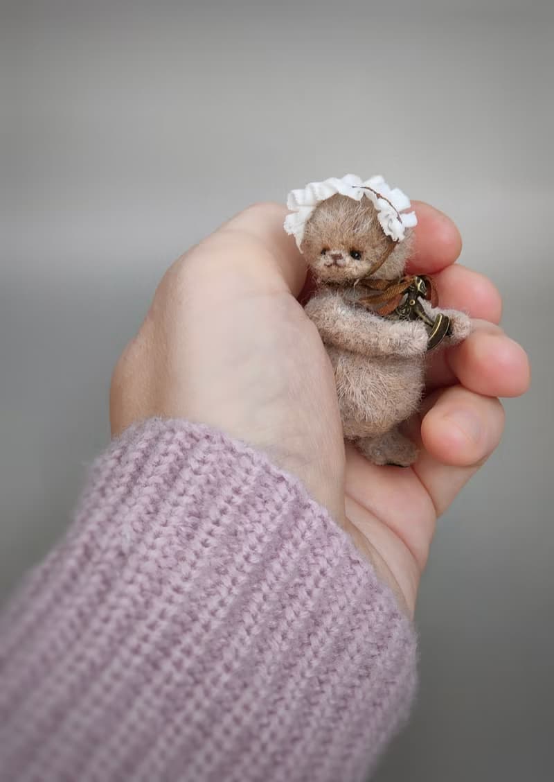 Miniature teddy bear with accessories Cute toy in vintage style