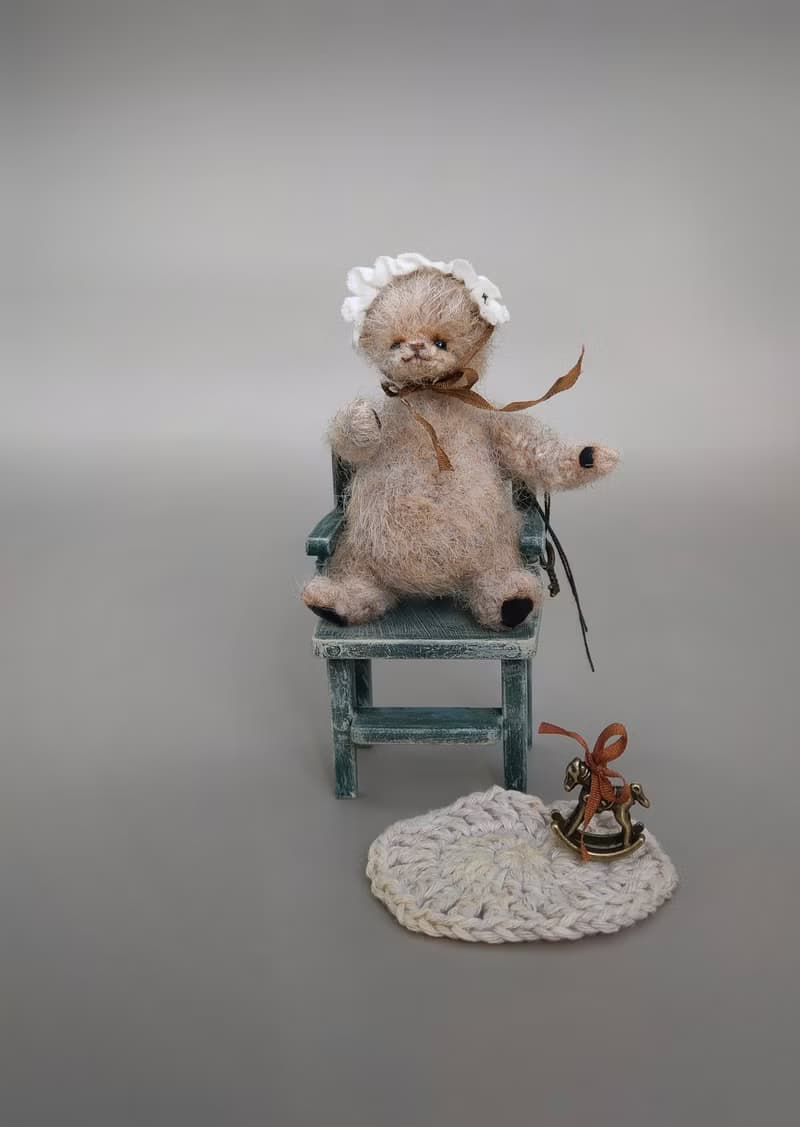 Miniature teddy bear with accessories Cute toy in vintage style