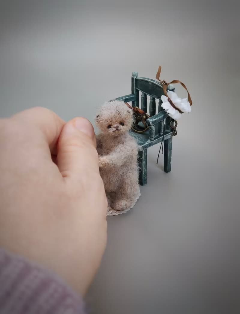 Miniature teddy bear with accessories Cute toy in vintage style