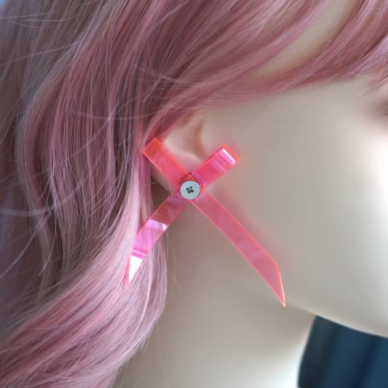 夏日清透清新少女粉紅色蝴蝶結原創手作設計耳環耳飾