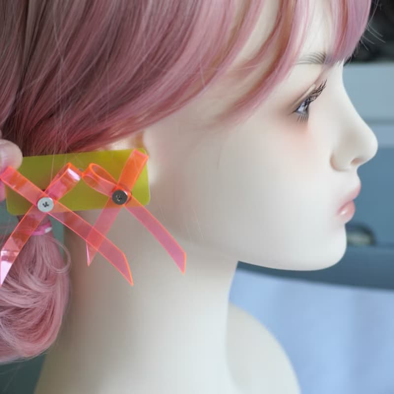 夏日清透清新少女粉紅色蝴蝶結原創手作設計耳環耳飾