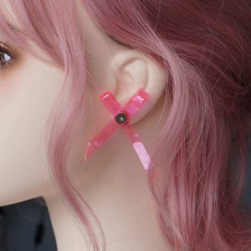 夏日清透清新少女粉紅色蝴蝶結原創手作設計耳環耳飾