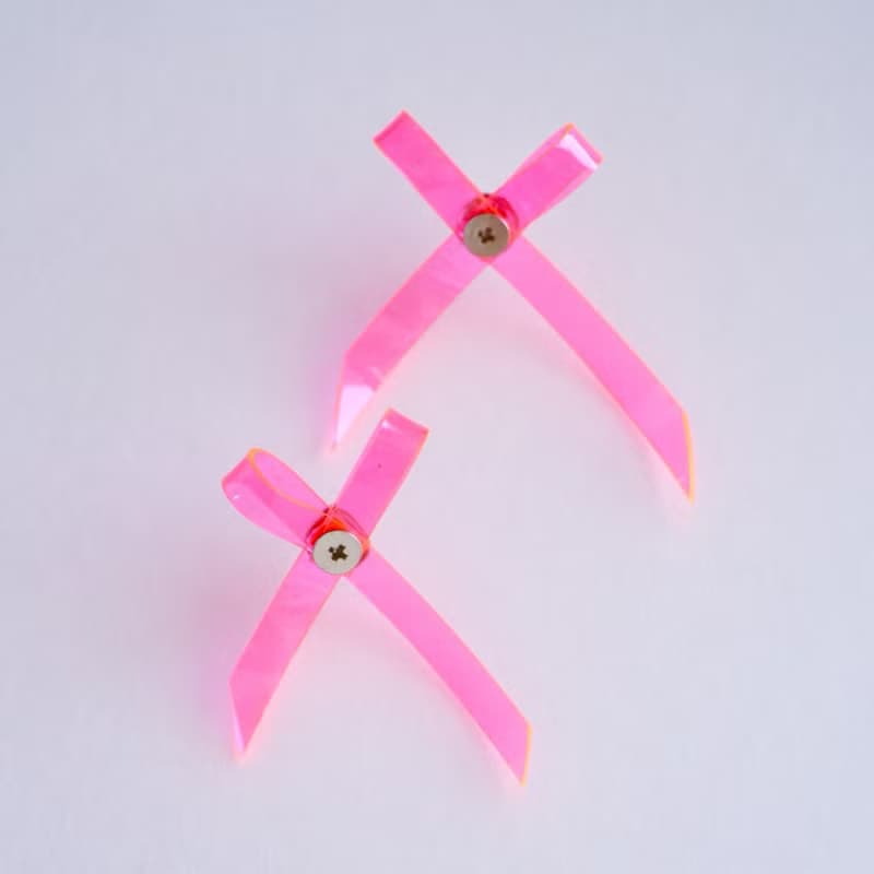 夏日清透清新少女粉紅色蝴蝶結原創手作設計耳環耳飾