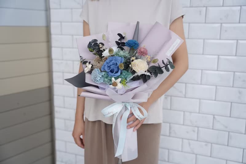 【竒花】藍莓紫永生花束 畢業 生日禮物 永生乾燥花 告白求婚