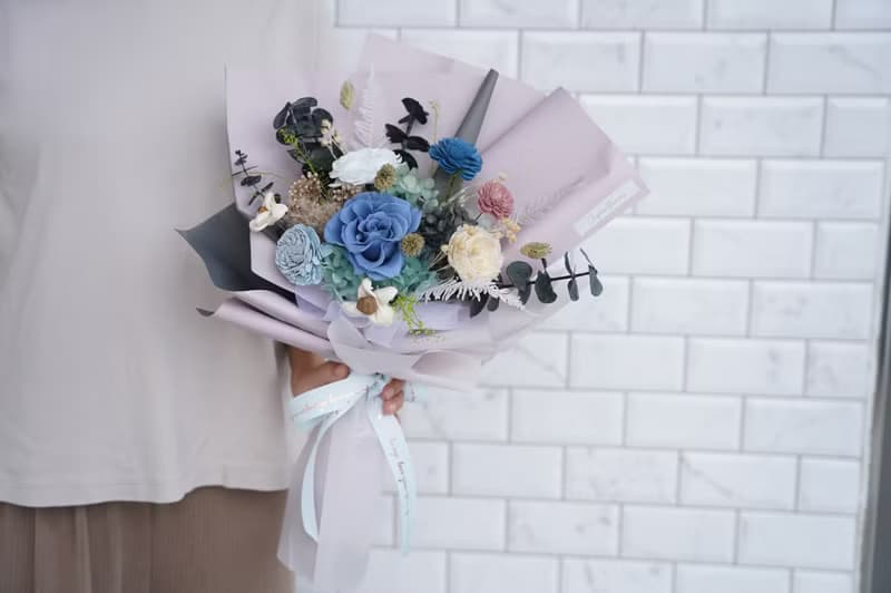 【竒花】藍莓紫永生花束 畢業 生日禮物 永生乾燥花 告白求婚
