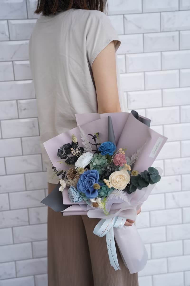 【竒花】藍莓紫永生花束 畢業 生日禮物 永生乾燥花 告白求婚