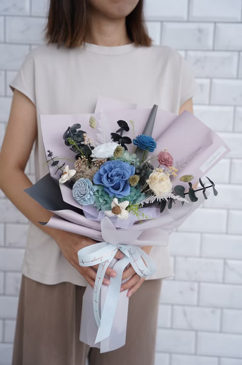 【竒花】藍莓紫永生花束 畢業 生日禮物 永生乾燥花 告白求婚