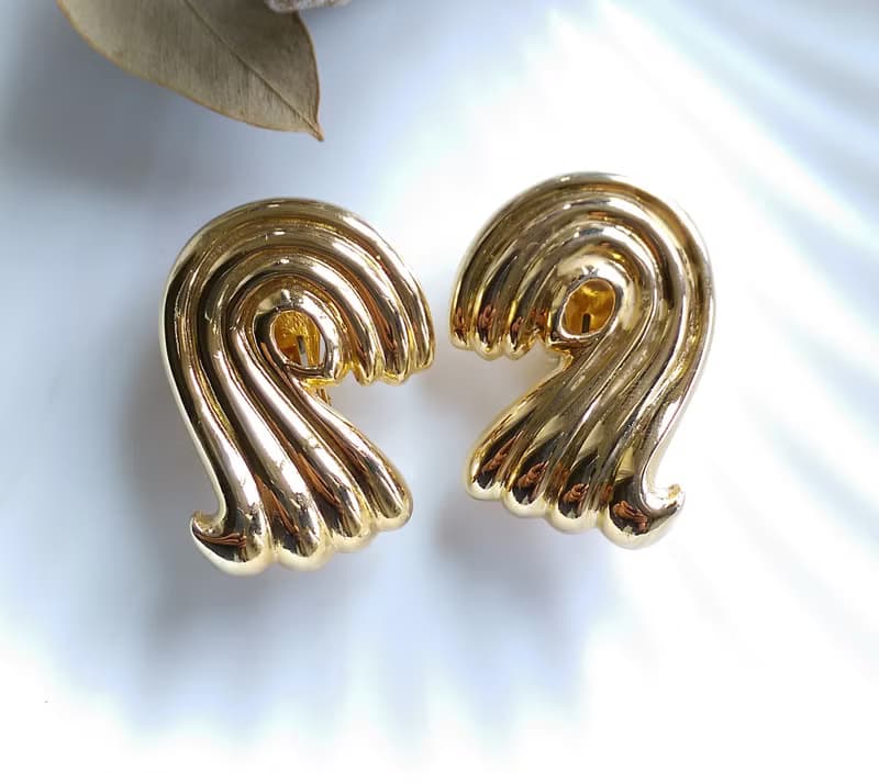 Vintage Jewelry 西洋古董飾品 對稱 波浪  夾式耳環