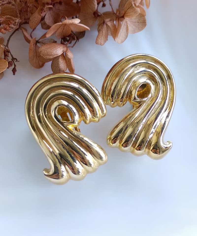 Vintage Jewelry 西洋古董飾品 對稱 波浪  夾式耳環