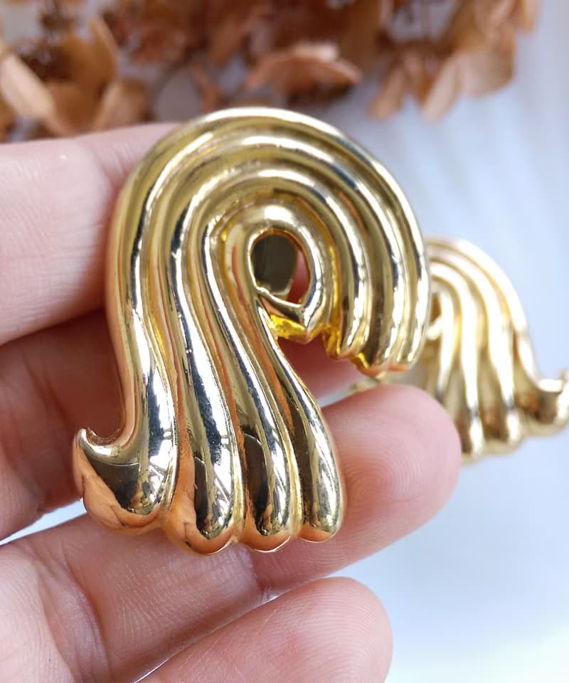 Vintage Jewelry 西洋古董飾品 對稱 波浪  夾式耳環