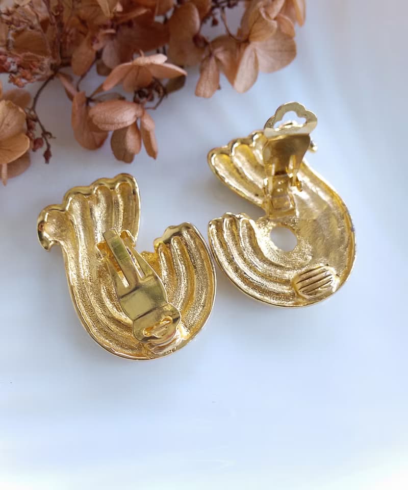 Vintage Jewelry 西洋古董飾品 對稱 波浪  夾式耳環