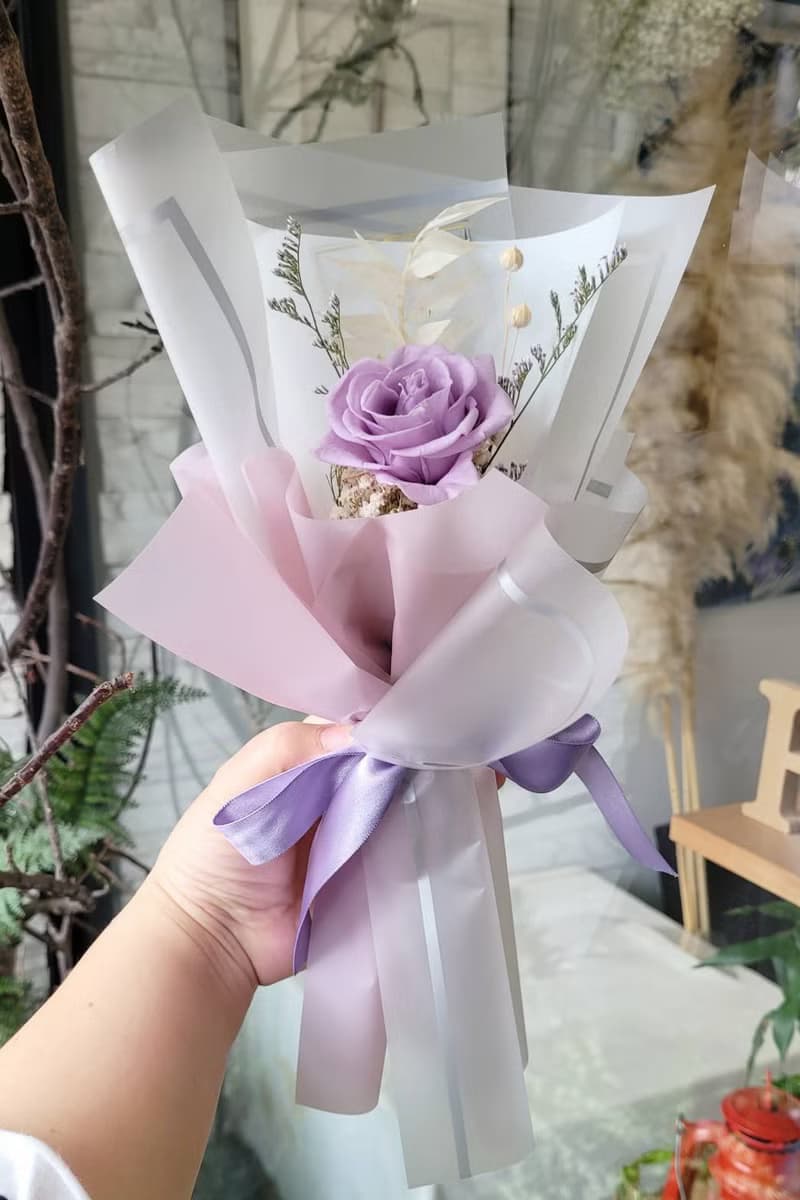 海藏設計 輕時光。永生玫瑰單支花束  情人節花束  附韓風提袋