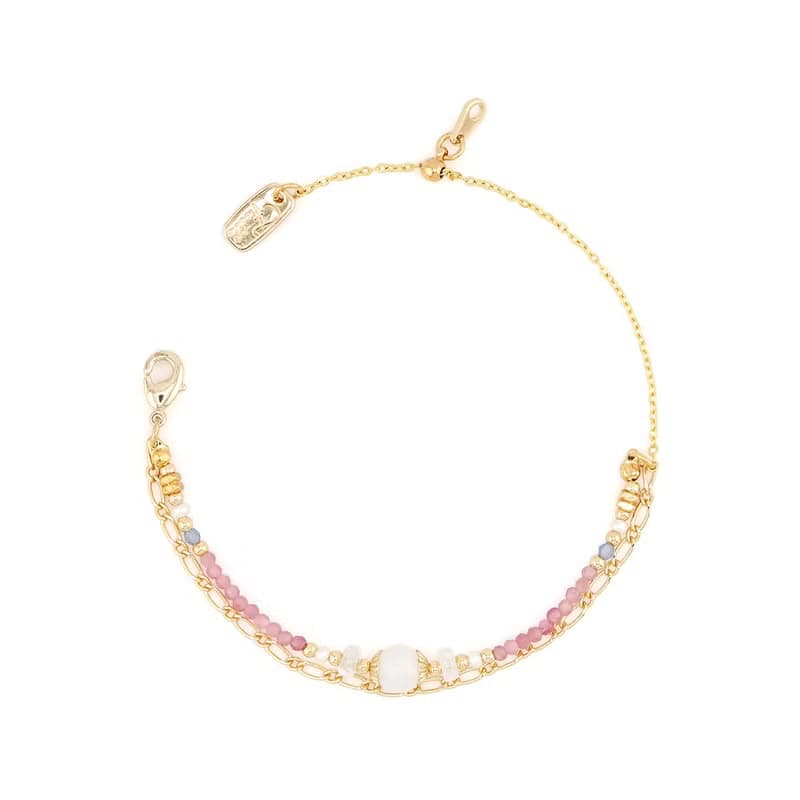 桃花 x 粉碧璽 蛋白石 白水晶 珍珠【天竺葵 • 偶然相遇】手鍊