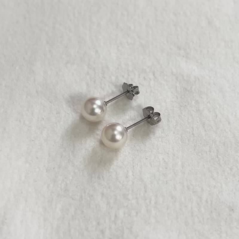 チタン 一粒 パールピアス あこや真珠 7-7.5ミリ/7.5-8ミリ/8-8.5ミリ 国産 本真珠 スタッドピアス