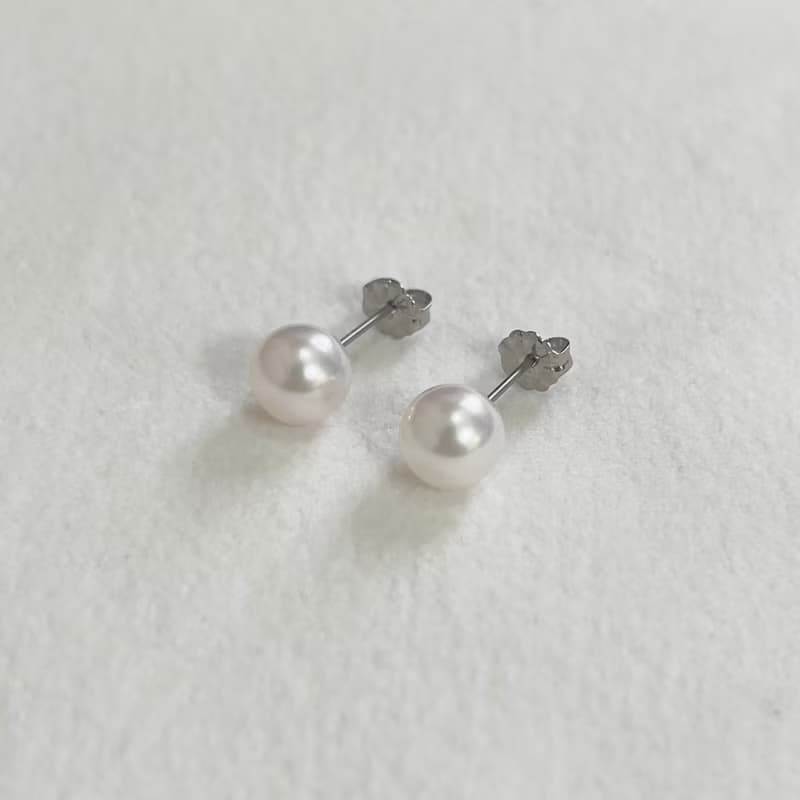 チタン 一粒 パールピアス あこや真珠 7-7.5ミリ/7.5-8ミリ/8-8.5ミリ 国産 本真珠 スタッドピアス