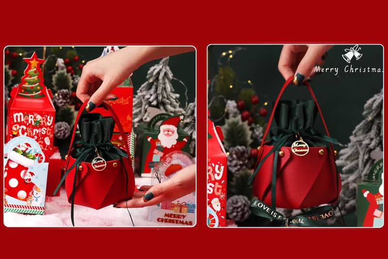 【禾果】【聖誕禮盒】聖誕皮質小提袋-酒紅(內含一袋綜合果乾)
