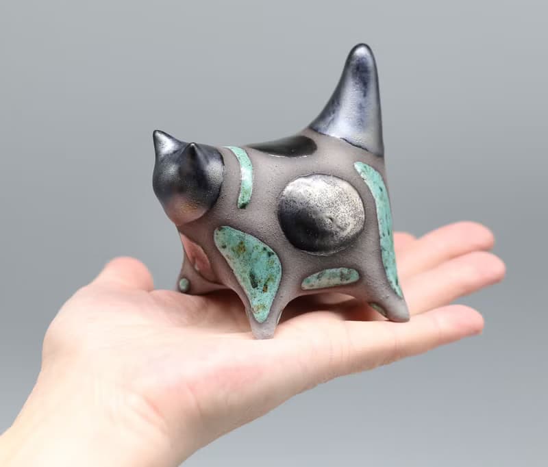 Handmade Ceramic Cat Sculpture – Modern Clay Art Figurine, Unique Animal Decor,