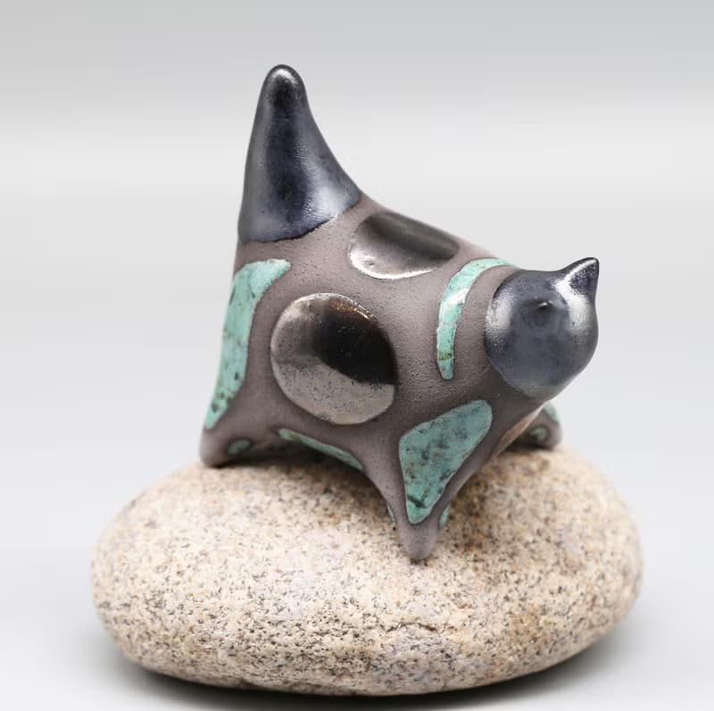 Handmade Ceramic Cat Sculpture – Modern Clay Art Figurine, Unique Animal Decor,