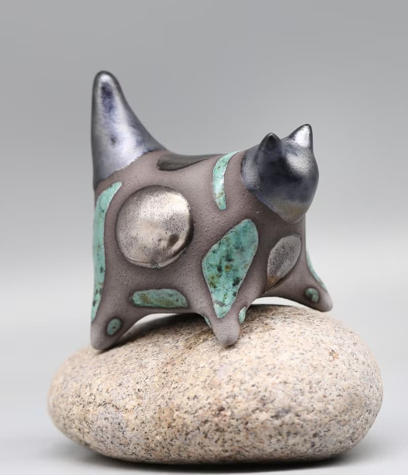 Handmade Ceramic Cat Sculpture – Modern Clay Art Figurine, Unique Animal Decor,