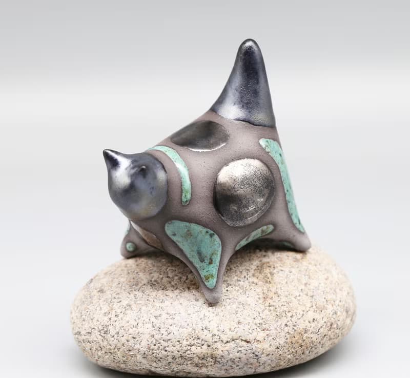 Handmade Ceramic Cat Sculpture – Modern Clay Art Figurine, Unique Animal Decor,