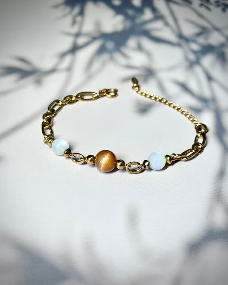 暖陽 太陽骨幹水晶手鍊 - 18K金醫療鋼/黃金太陽骨幹/月光