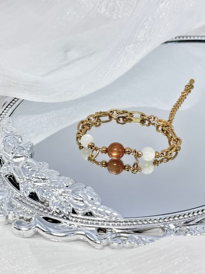 暖陽 太陽骨幹水晶手鍊 - 18K金醫療鋼/黃金太陽骨幹/月光