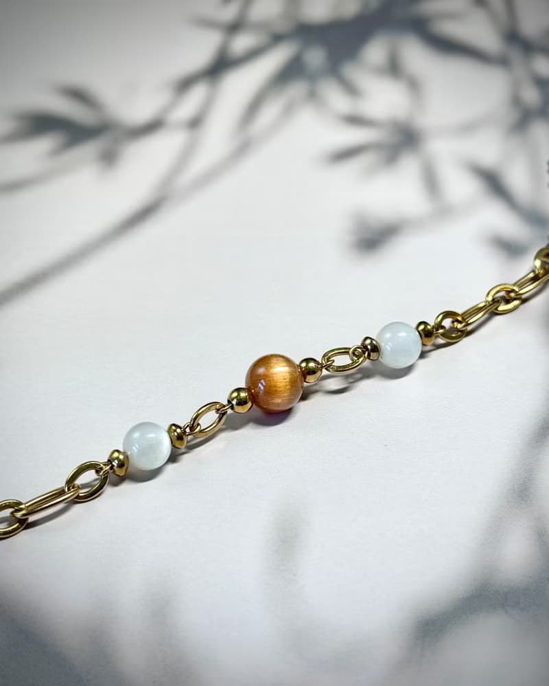 暖陽 太陽骨幹水晶手鍊 - 18K金醫療鋼/黃金太陽骨幹/月光