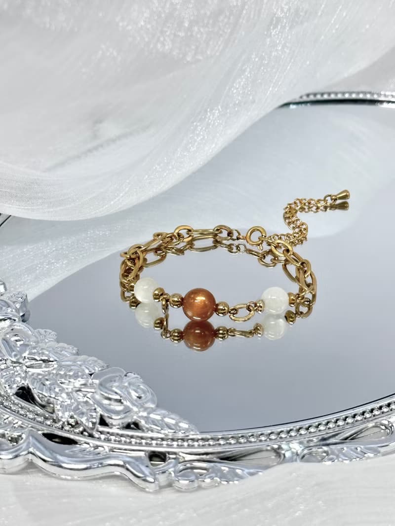 暖陽 太陽骨幹水晶手鍊 - 18K金醫療鋼/黃金太陽骨幹/月光