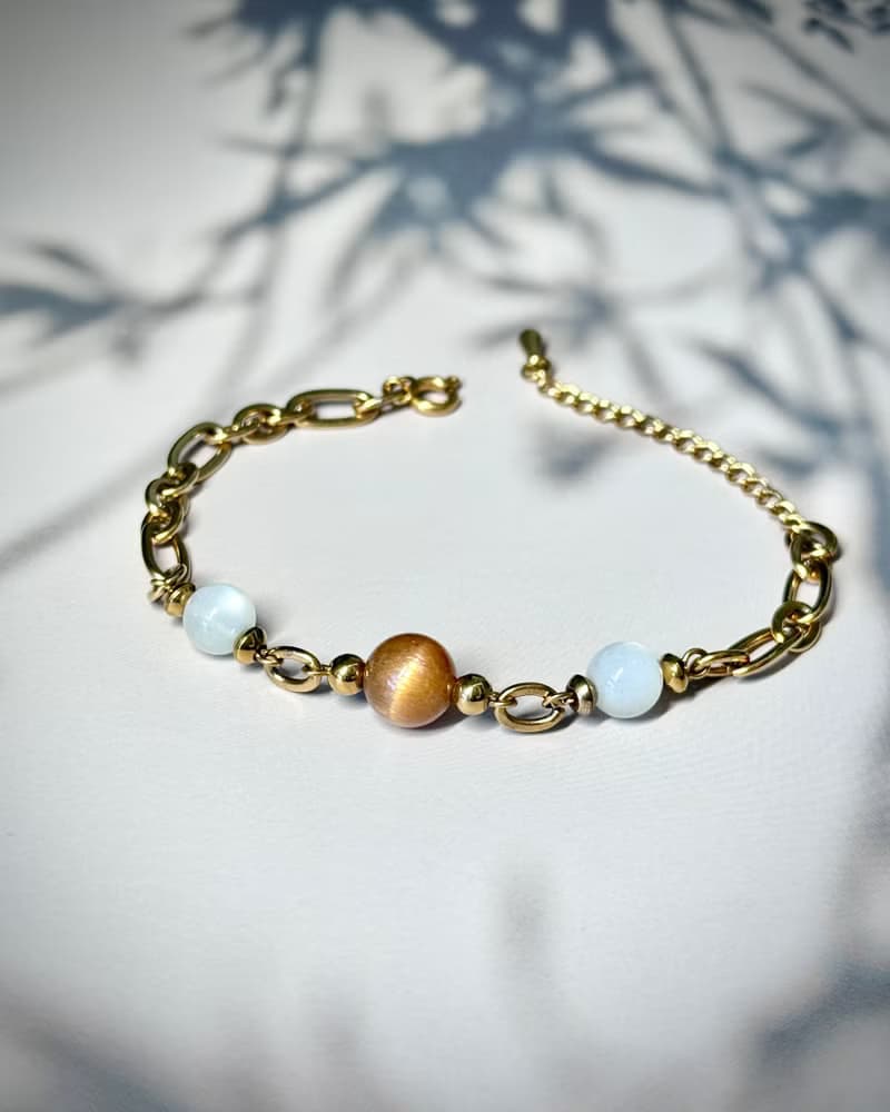 暖陽 太陽骨幹水晶手鍊 - 18K金醫療鋼/黃金太陽骨幹/月光