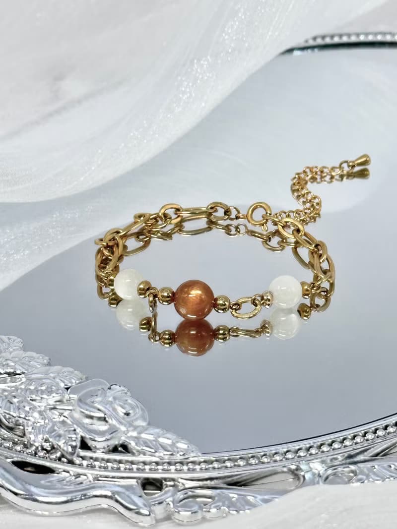 暖陽 太陽骨幹水晶手鍊 - 18K金醫療鋼/黃金太陽骨幹/月光