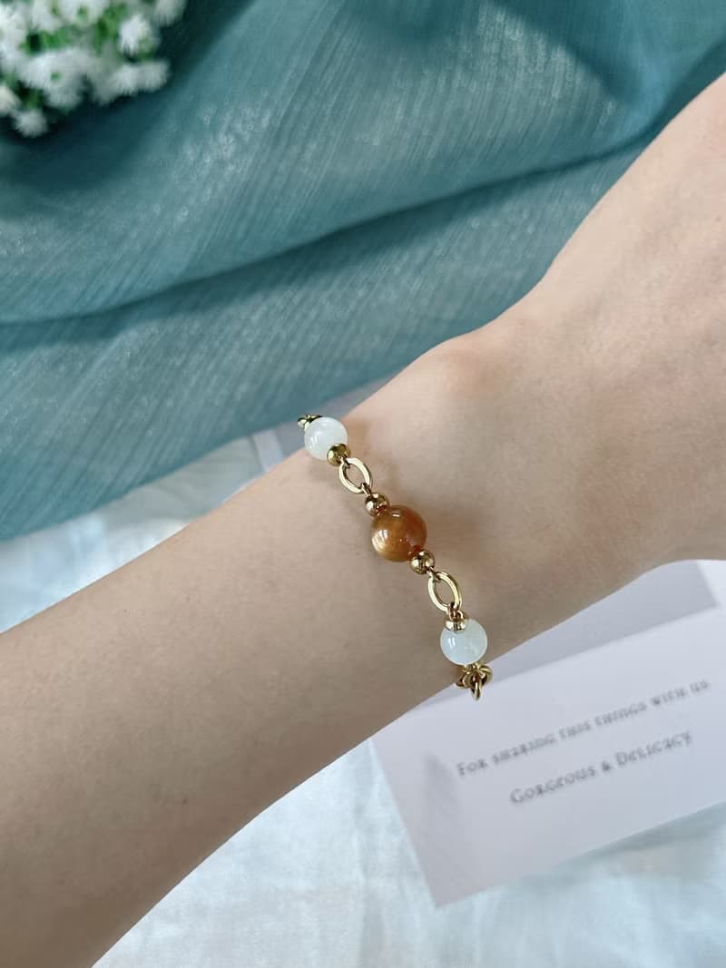 暖陽 太陽骨幹水晶手鍊 - 18K金醫療鋼/黃金太陽骨幹/月光